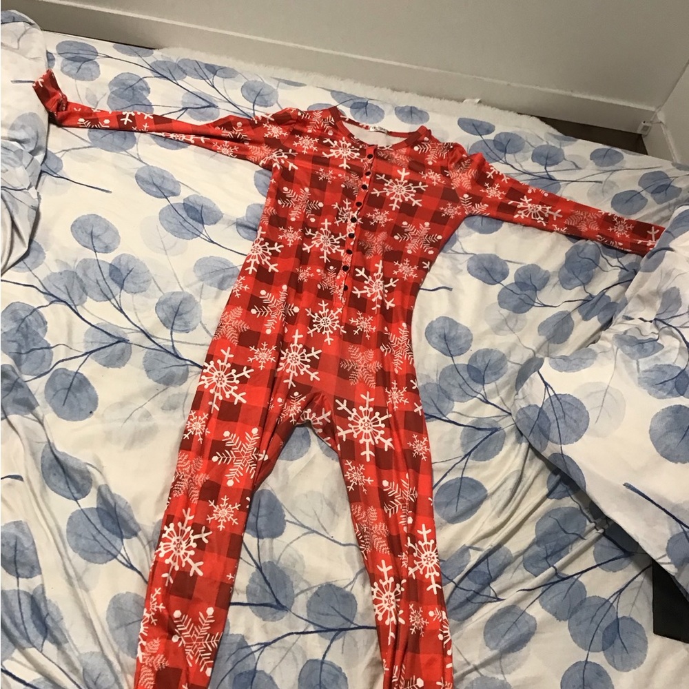 Festive Red and White Pajama Set with Playful Patterns